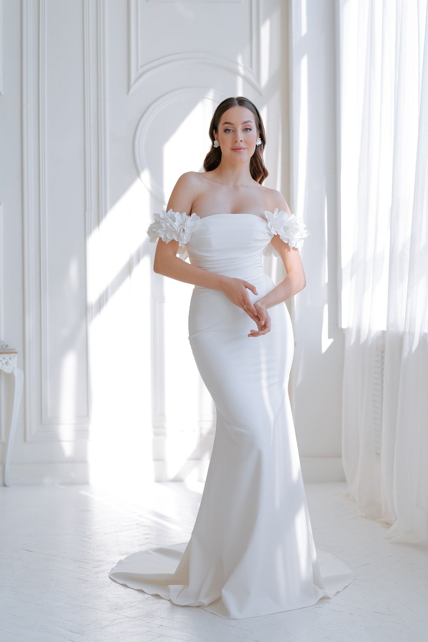 Audrey 3D Flower Sleeves Sample Sale wedding dress by Bethy Lade - unique bridal gown