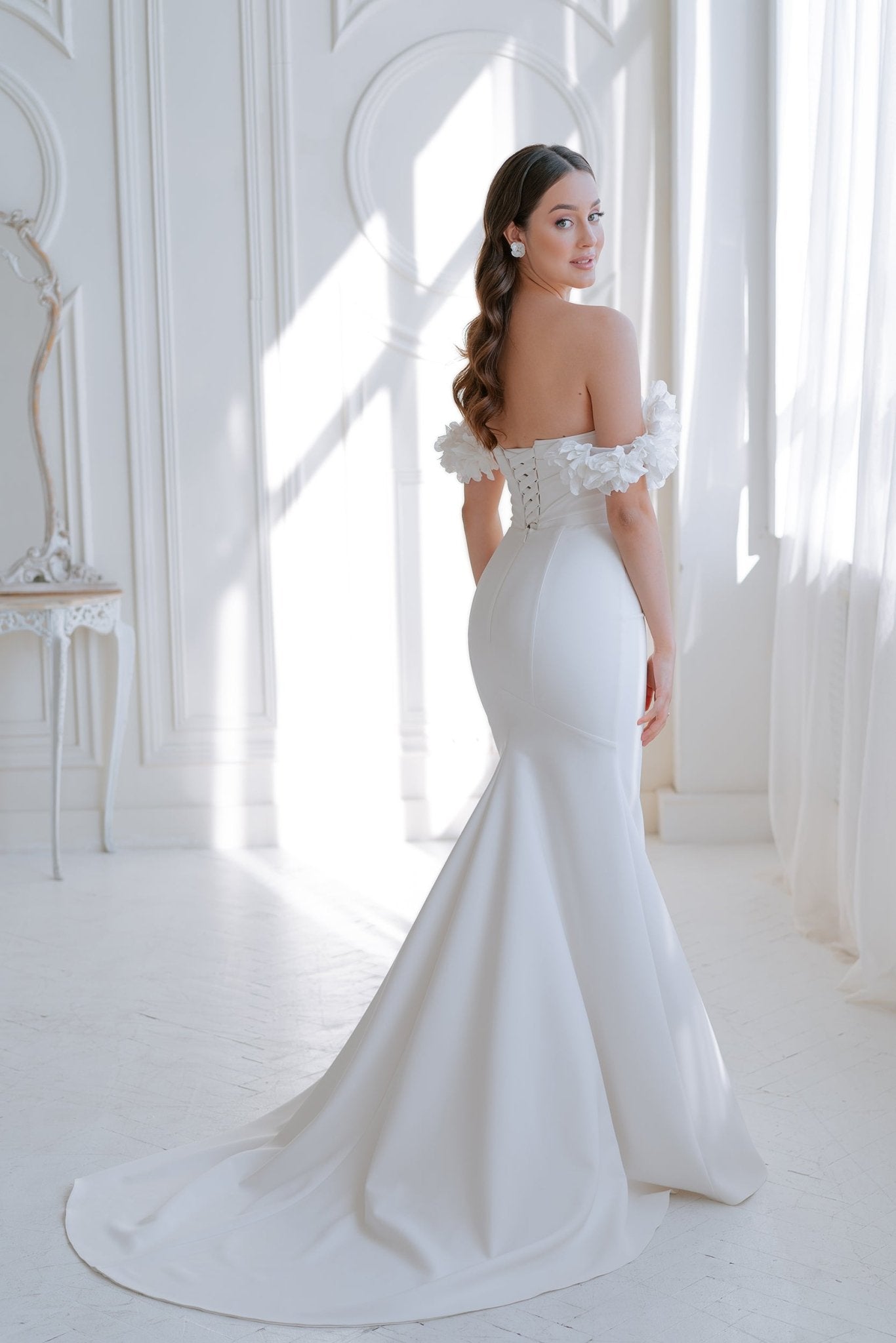 Audrey 3D Flower Sleeves Sample Sale wedding dress by Bethy Lade - unique bridal gown