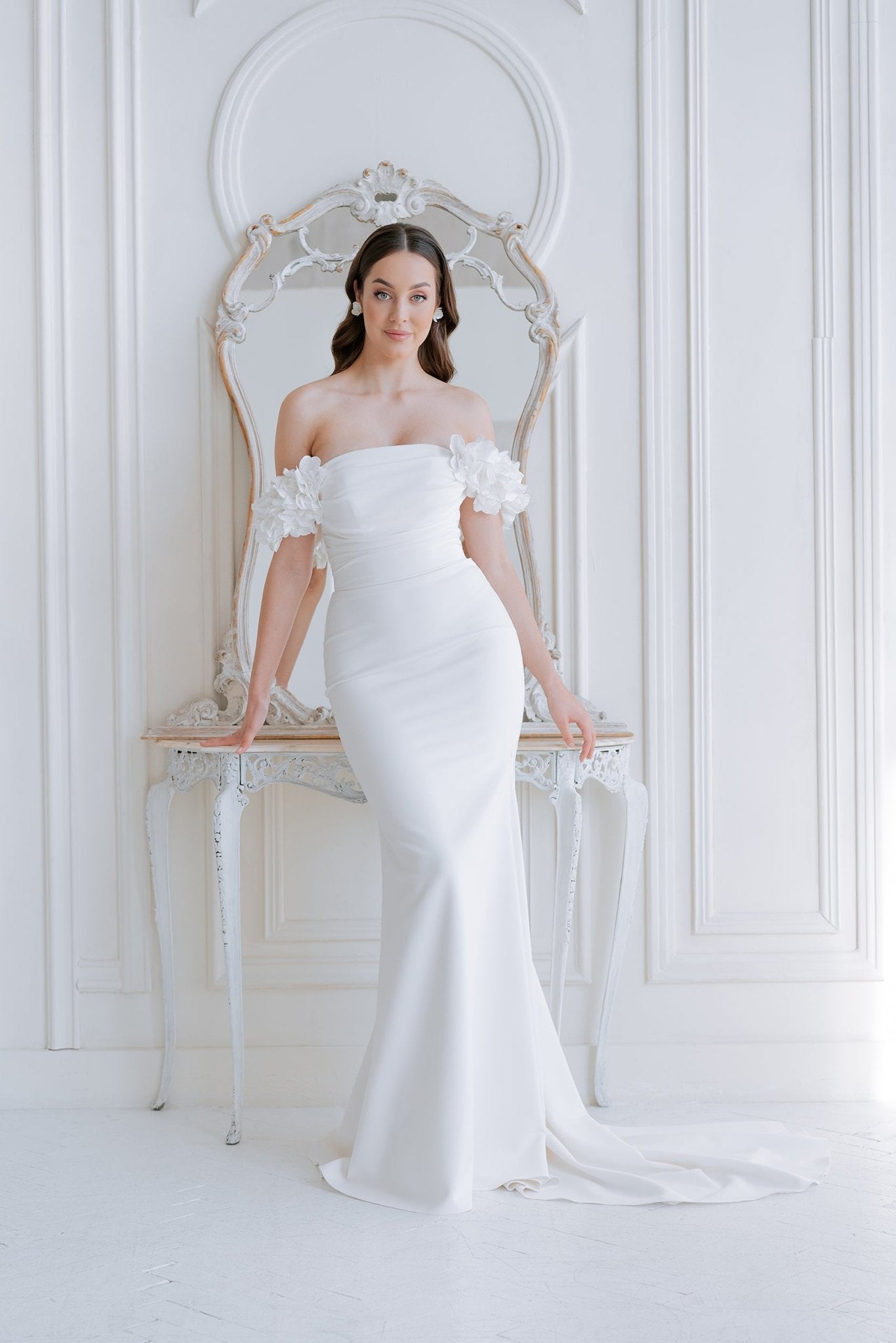 Audrey 3D Flower Sleeves Sample Sale wedding dress by Bethy Lade - unique bridal gown